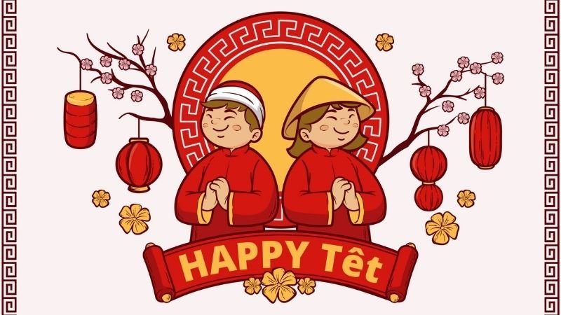 Hình nền Tết với cảnh quan mùa xuân rực rỡ, tạo cảm giác phấn khởi
