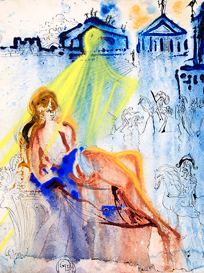 Woman Draped in Blue in the Town Square Salvadore Dali Exhibition Galerie Michael